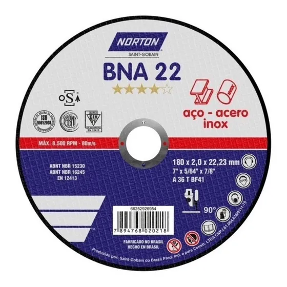 Disco De Corte Plano Norton Bna22 230 X 2.0mm Caja X 25 Un