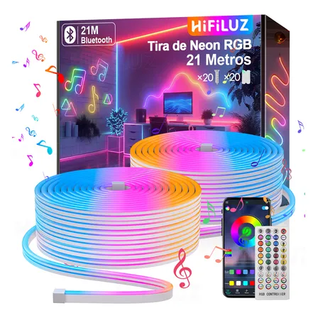 Hifiluz 21m Tiras De Luces Neon Led Rgb Flexible De Led Ip68 Bluetooth App Y Control Remoto Micrófono Sincronización De Música Luces Led Decorativas Hogar Iluminacion Luces Led Para Cuarto Tv