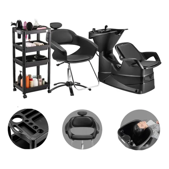 Kit Salão De Beleza Lavatório Champ + Cadeira Primma + Carrinho Auxiliar Junior - Dompel