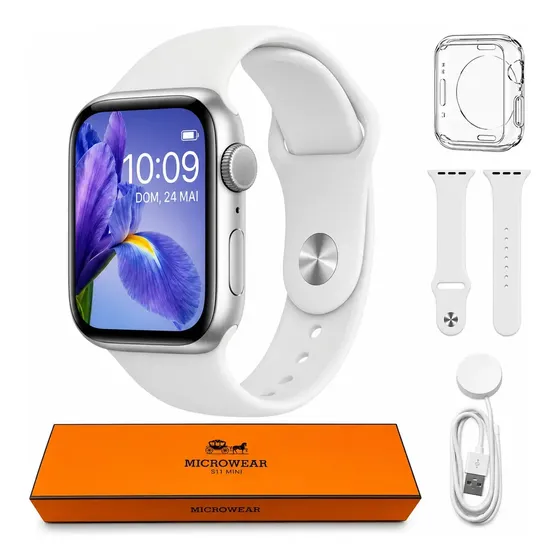 Relogio Microwear Smartwatch S11 Mini Series 11 42mm Whatsapp Gps Nfc Modo Esporte Fitness inteligente Prateado Branco