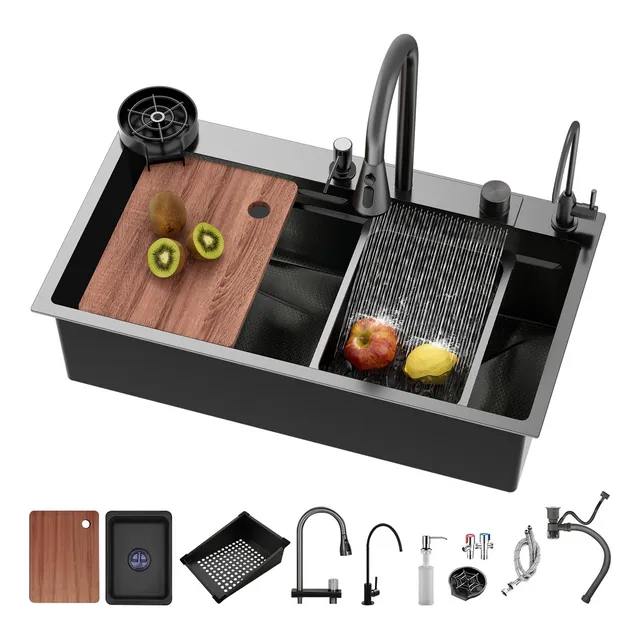 Tarja Acero Inoxidable Fregadero Para Cocina Con Grifo 80x45 Color Negro