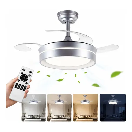 Ventilador De Teto 127/220v Led Bivolt Retrátil Silencioso 30 Cm 60 Hz Prateado 127/220v Transparente Policarbonato 3