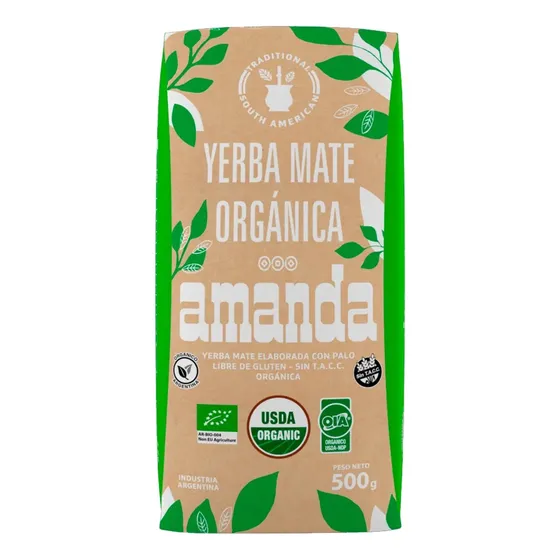 Pack Yerba Mate Amanda Organica Con Palo 500g Sin Tacc X 10
