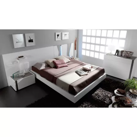 Respaldo De Sommier 2 Plazas Dormitorio Mesas Luz Laqueado Color Blanco