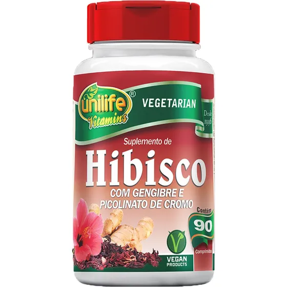 Hibisco + Gengibre + Cromo - 90 Comprimidos 500mg - Unilife
