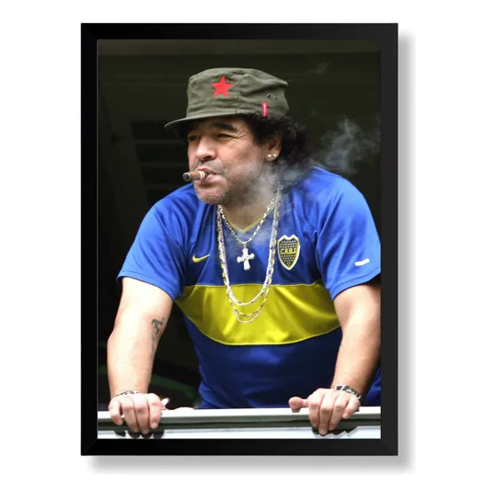 Pôster + Quadro Diego Maradona Charuto Moldura 33x43cm A3