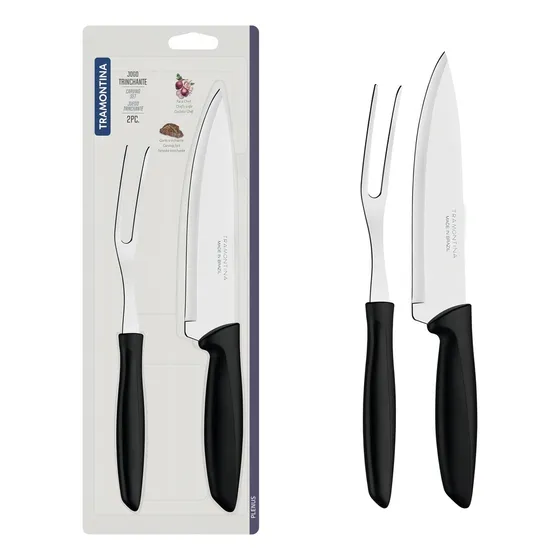 Juego Cuchillo Y Tenedor Asado Parrillero Tramontina Plenus Color Negro