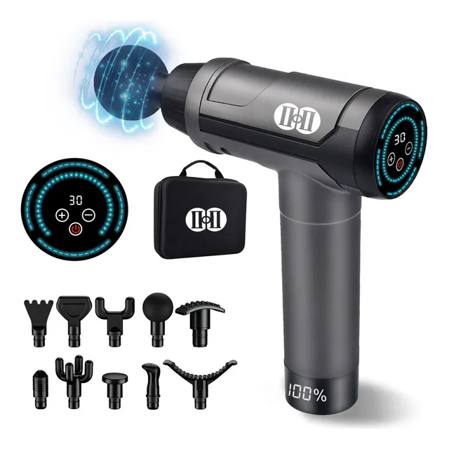 Masajeador Electrico Portátil Ciicii® C1546 Pistola De Masaje Muscular Con 10 Cabezales Y 30 Velocidades Ajustables, Masageadores Eleçtricos Muscular De Tejido Profundo.