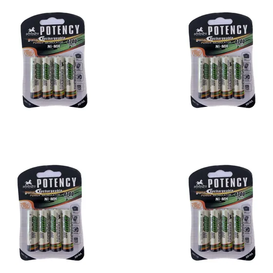 Kit 4 Cartela Pilha Recarregável Aa 4700mah 16 Unidades