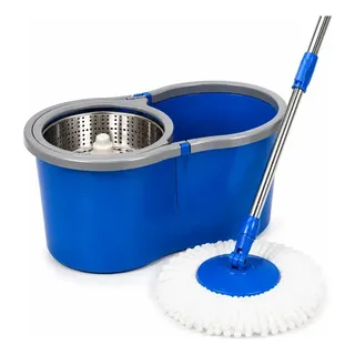 Mop Esfregão Giratório 8l Com Cesto De Aço Inox 360° Azul