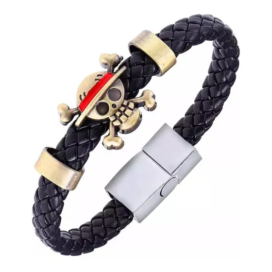 Pulsera One Piece Craneo Luffy Calavera Pirata Negra Ocre 