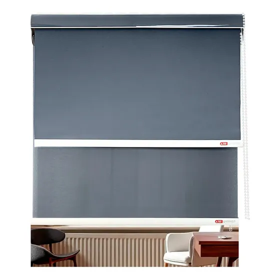 Cortina Roller Blackout Doble Visillo Beiti 120x200 Con Cenefa Color Gris Modelo 1226bet Liso Para Pared Y Techo Con Kit De Instalación Y Soportes Con Diseño De Tela Material De Lona