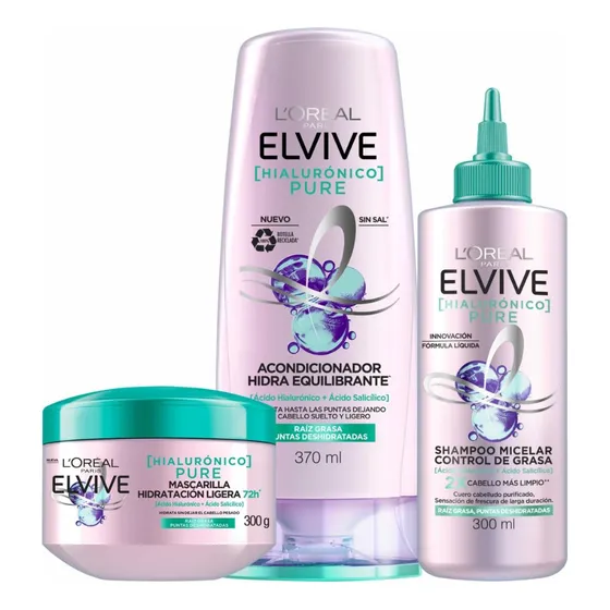 Pack Elvive Hialuronico Pure: Sh + Aco 370ml + Tratamiento