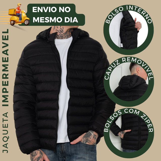 Jaqueta Masculina Bobojaco Puffer Corta Vento Impermeável Jaqueta Masculina Bobojaco Puffer Corta Vento Impermeável