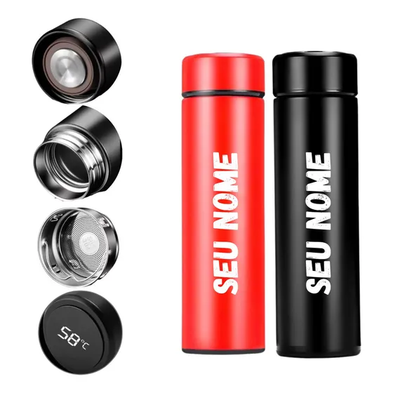 Garrafa Térmica Em Aço Inox Personalizada Led Digital 500ml Cor Preto