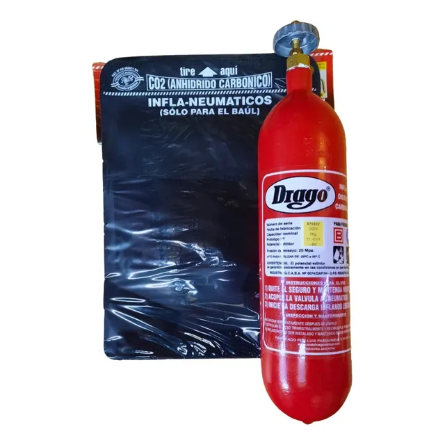 Combo Inflador Co2 1 Kg Fuegos Bc Auto + Funda Con Abrojo 