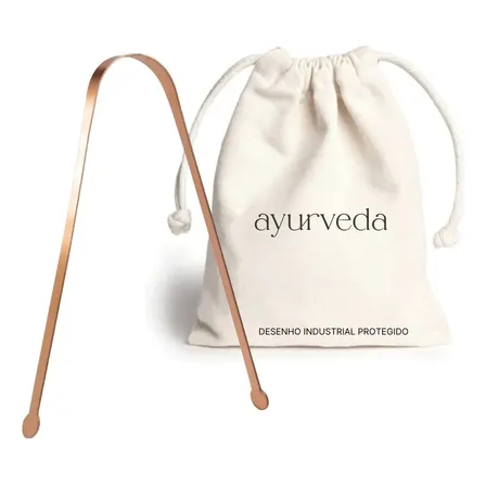 Raspador De Lingua Cobre Saquinho Algodao Ayurveda Desenho Exclusivo