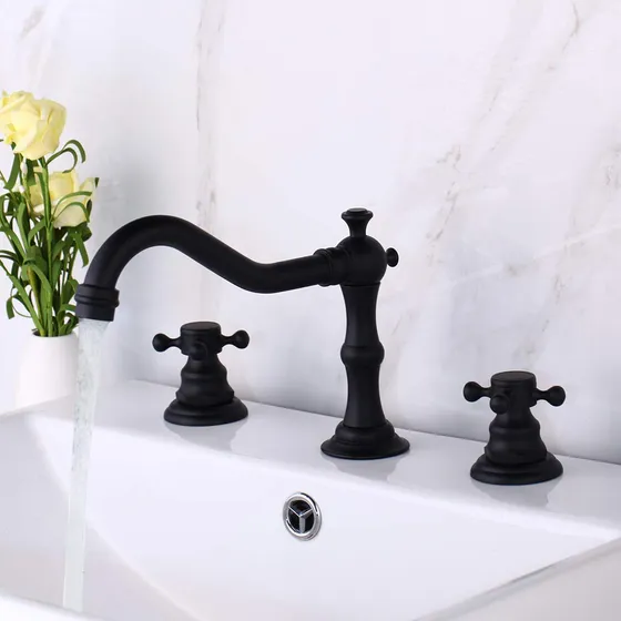 Grifo Baño Negro Mate 3 Agujero Lavabo Extendido Bañera Fria