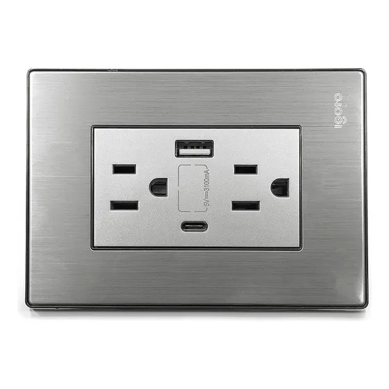 Toma Corriente Con Tierra + Usb Y Tipo C