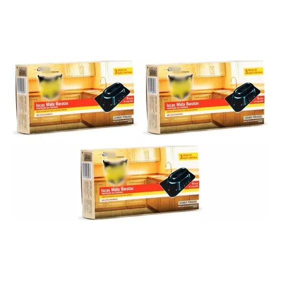 Kit 3 Cx Raid Armadilha Para Matar Baratas Caixa C/18 Iscas 
