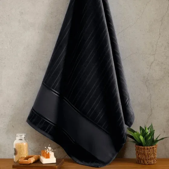 Toalha Lavabo Banheiro Aveludada Toque Macio Felpuda Grossa Cor Preto Lisa