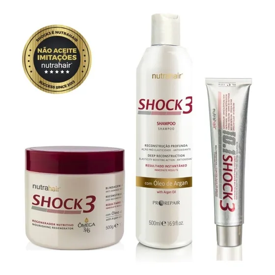 Kit Shock3 Shampoo + Regenerador Nutritivo Ômega + Bisnaga 10x1 Nutra Hair