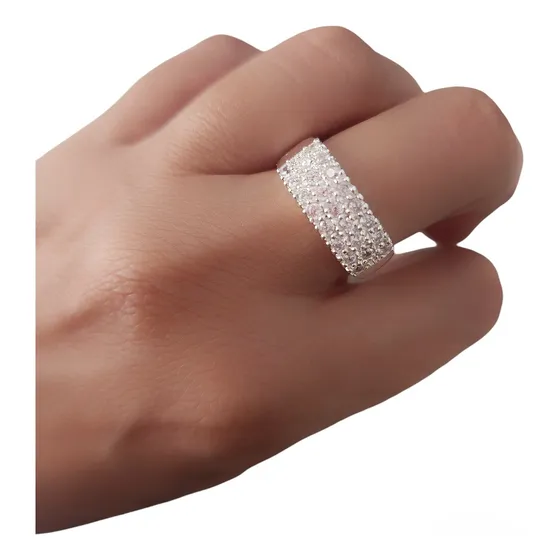 Anillo Plata 925 Medio Sin Fin Múltiple Piedras Blancas 