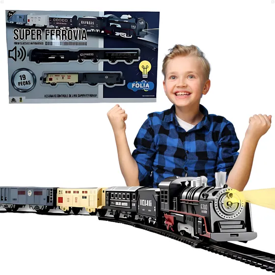 Ferrorama Trem Com Luz 19 Pcs Trenzinho Presente Menino Luxo