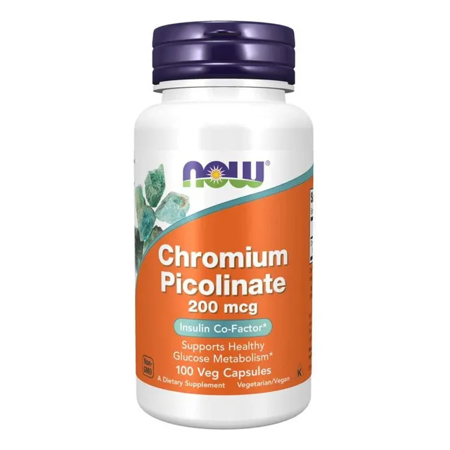 Picolinato de cromo, 200 mcg, 100 cápsulas de cromo, Now Foods Flavor Without Sour