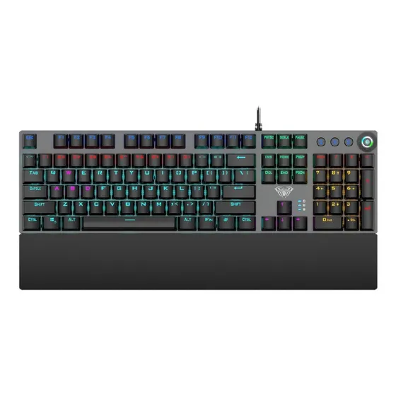 Teclado gamer Aula QWERTY Aula Blue português Brasil cor preto com luz RGB