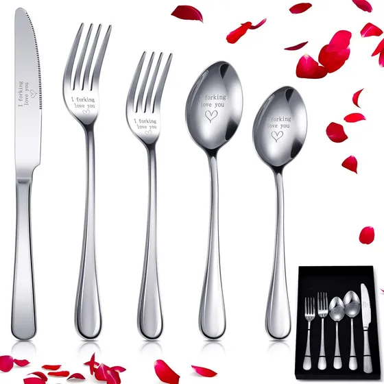 5 Cubierto Para Dia San Valentin Tenedor Cuchara  I