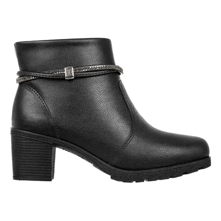 Bota Casual Salto Médio Cano Curto Detalhe Lateral Strass