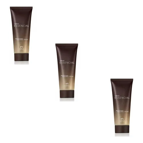  Kit 3 Shampoo Cabelo, Corpo E Barba Natura Essencial