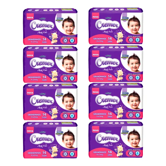 8x Fralda Cremer Magic Care Jumbo Grandinhos Pacote 14 Un