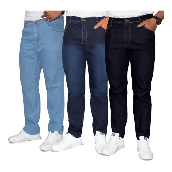 Kit Atacado 3 Calça Jeans Masculina Tradicional  (sortidas)