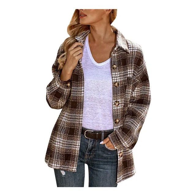 Tops Otoño Camisa Larga Cuadro Abrigo Pana Chaqueta Ropa