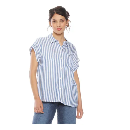 Blusa Wados Sin Manga Listada Abotonada En Delantero