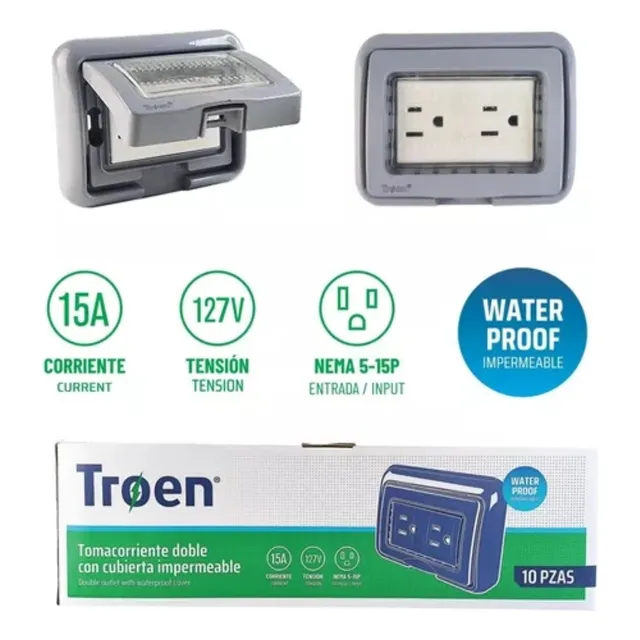 Toma Corriente Doble Exterior Intemperie Protector Plástico 