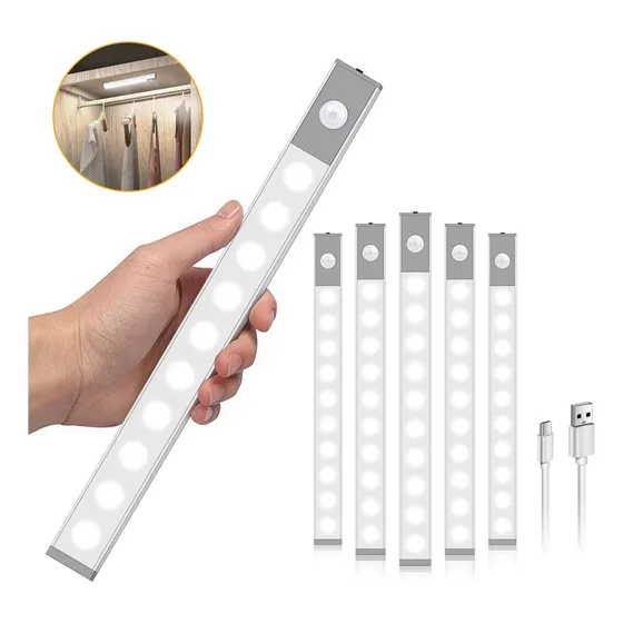 LyndNice® Lampara Con Sensor Movimiento Led Recargable 6PCS,Lámpara Debajo de Armario Automático Luce Inalámbrica Recargable USB Lámpara de Barra Magnética Iluminación Nocturna para Gabinete Clóset Co