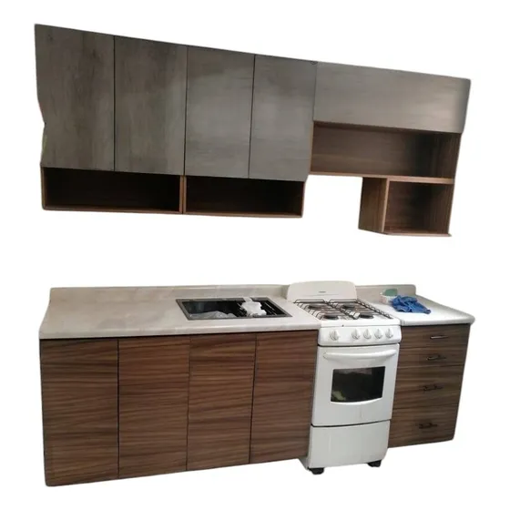 Cocina Integral 2.4 Metros Melamina, Zoclo Parota Y Cubierta Gris