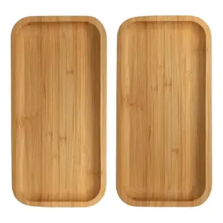 Lyor Kit 2 Bandejas Decorativa Café Lavabo De Bambu Madeira 28cm