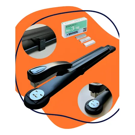 Grampeador Longo Alcance Profissional Folha A4 A3 Livretos Preto