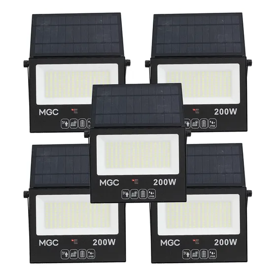 Kit 5x Refletor Solar Led Holofote Luz 200w Placa Acoplada