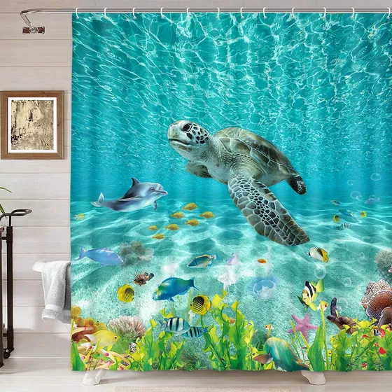 Dynh Cortina Ducha Tortuga Marina Animal Mar Subacuatica Pez