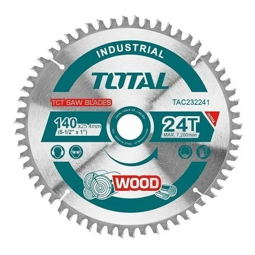 Disco Corte Madera Total Para Sierra Circular, 5.1/2'' 140mm, Eje 25.4mm Con Anillo Reductor, 24 Dientes - TAC232241