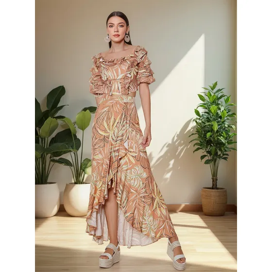 Conjunto Studio F Croptop Maxi Falda Vestido Elegante Playa