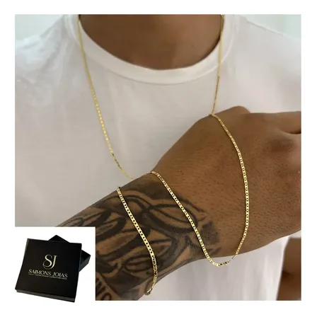 Corrente Masculina De Moeda Antiga Banhada A Ouro + Pulseira Colar Masculino Fino Dourado 60cm