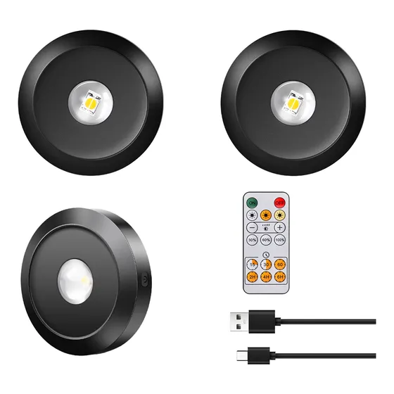Kit 03 Spot Led Usb-c Controle Remoto Luz Quente E Fria