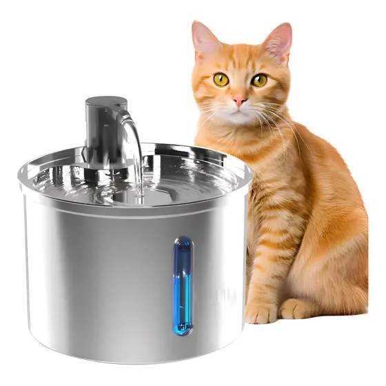 3l Fonte De Água De Aço Inoxidável Para Gatos E Cãe Newpet Prata