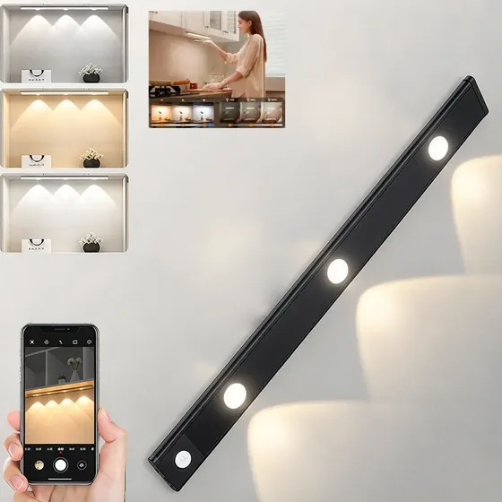 40cm Luz Led Sensor Movimiento Recargable Adhesiva Noche Usb Rechargeable Black-40cm